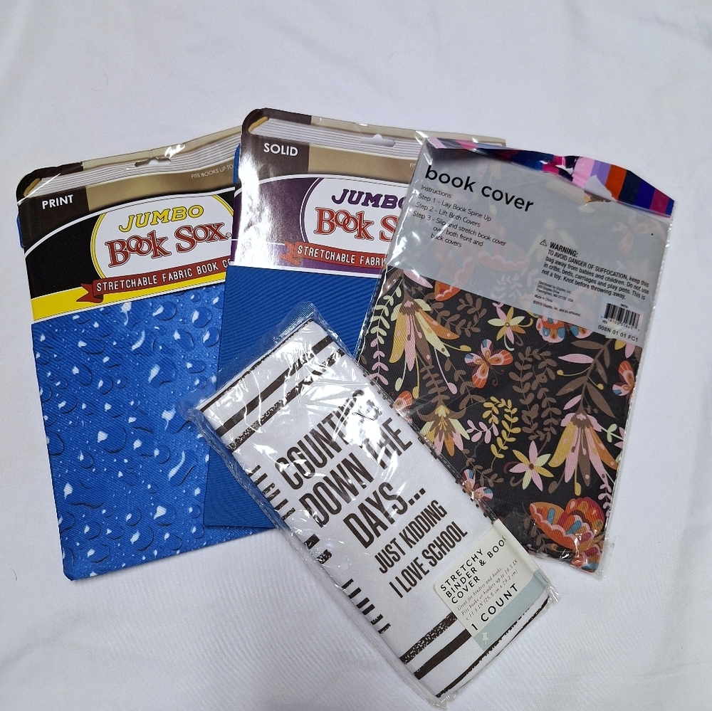 4Pcs Stretchable Fabric Book Cover Include Jumbo Book Sox
